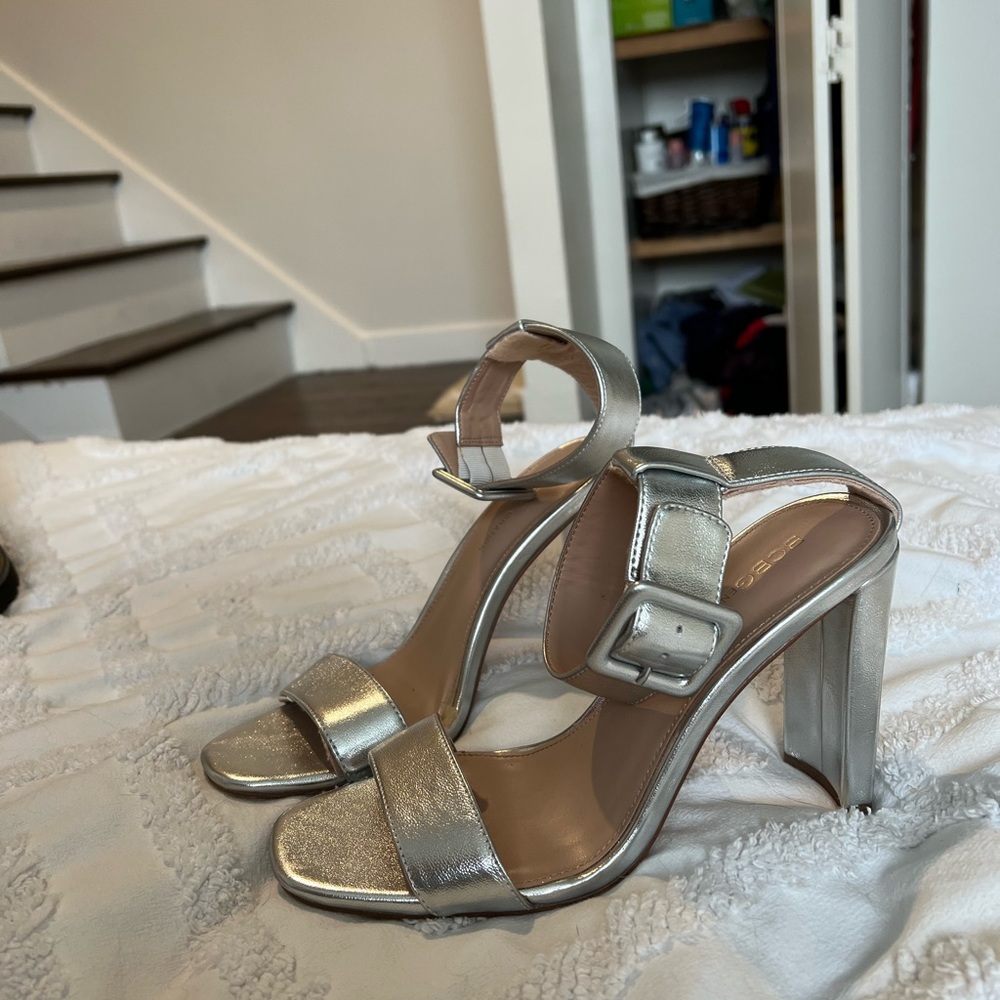 BCBG silver sandal heels